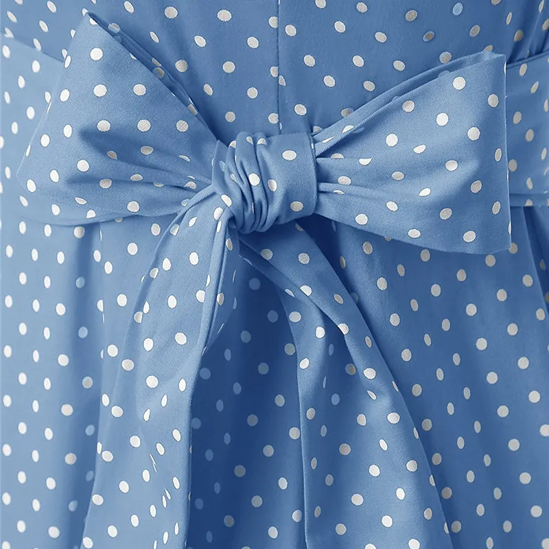 

Summer Dress Women Black White S-2XL High Waist Short Sleeve Dress 2019 New Spring Vintage Bow Dot Dress Vestidos Feminina LD299