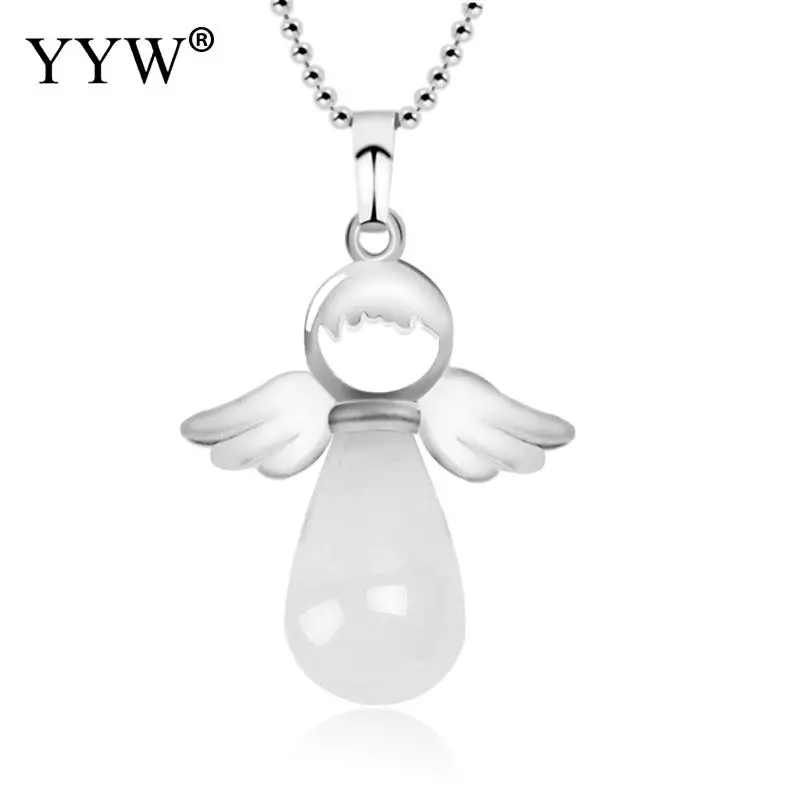 YYW натуральный камень ангельские крылья кулон ожерелье розовый кварц оникс