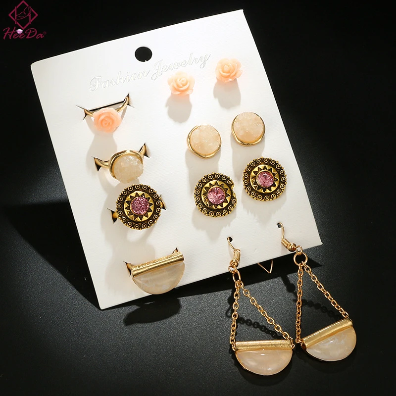 Heeda винтажные этнические серьги набор колец модные с цветком розы Kpop Joker