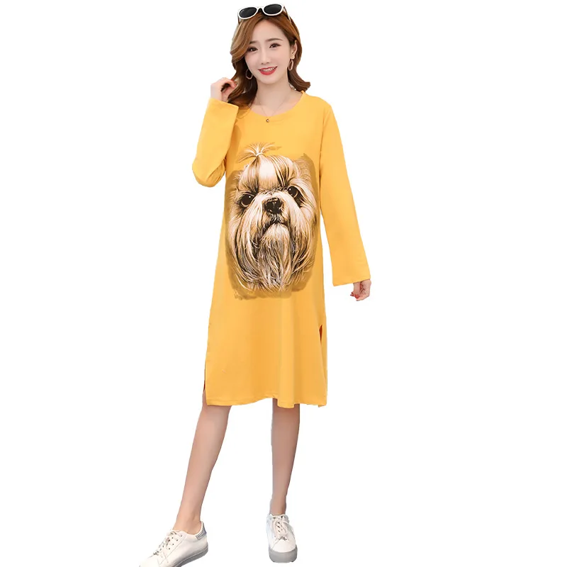 Платье для беременных женщин собака осень 2018 новый модный свободный свитер с