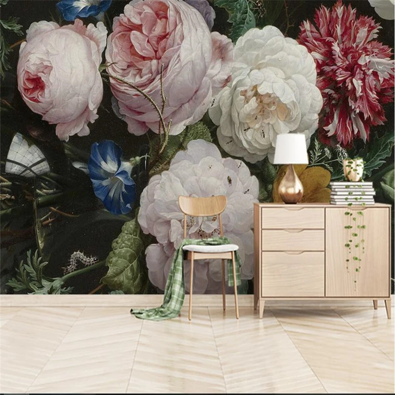 wellyu European retro hand-painted roses flower TV background wall custom large mural green wallpaper papel de parede | Обустройство