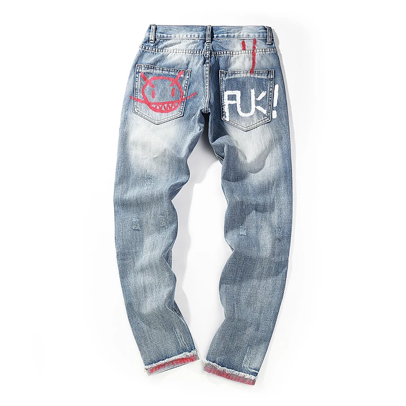 

Men Skinny Ripped Jeans 2019 Vintage Biker Jogger Distressed Hole Baggy Denim Slim Fit Casual Pants