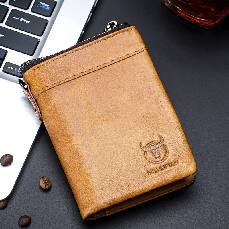 Yellow brown Bullcaptain, винтажный кожаный кошелек с пряжкой, кошелек для монет, кошелек для карт, мужской кошелек, Cartera Hombre, мужская сумочка, держатель RFID - Цвет: Yellow brown