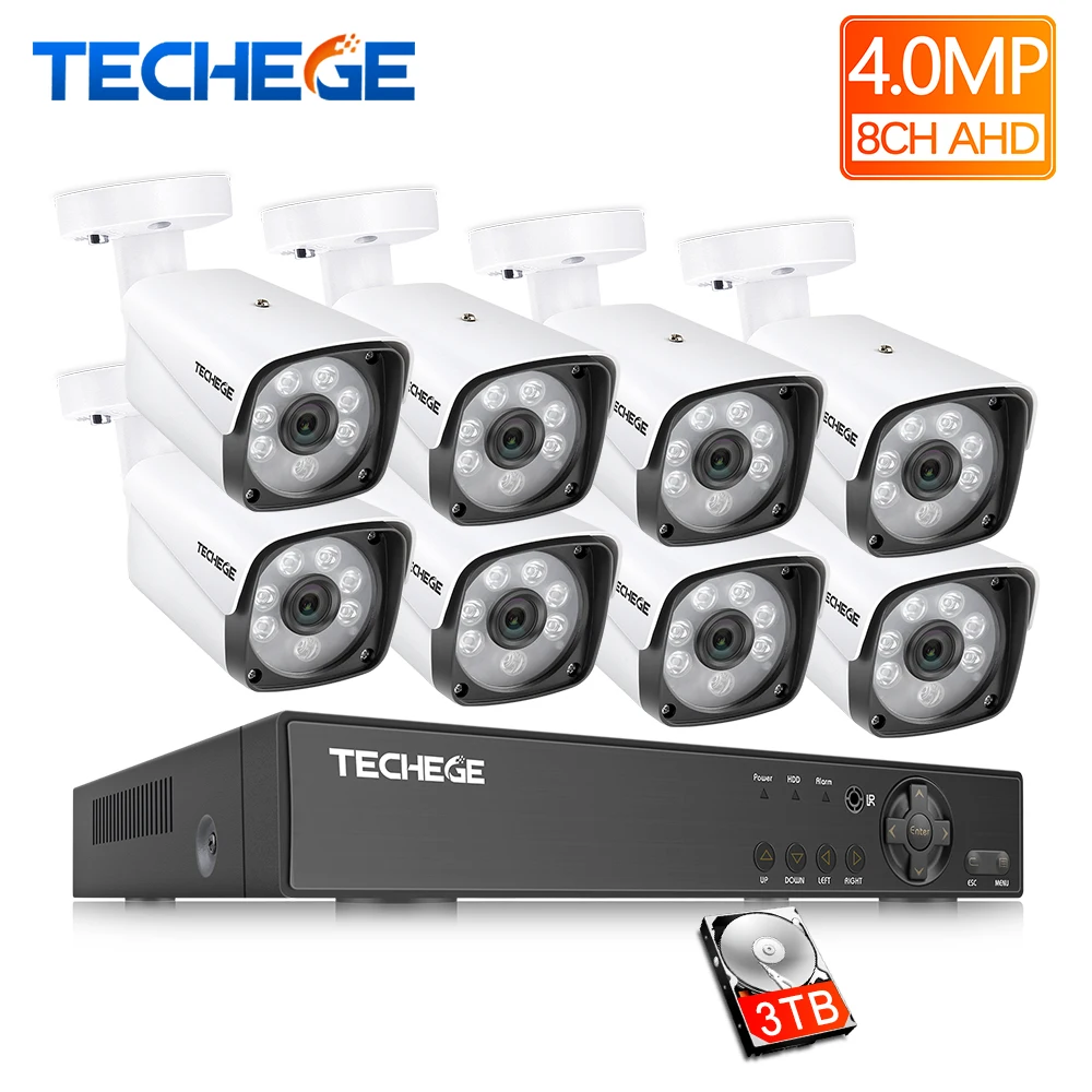 Techege 4MP CCTV система 8CH DVR 1080P 2K видео выход металлическая Водонепроницаемая уличная