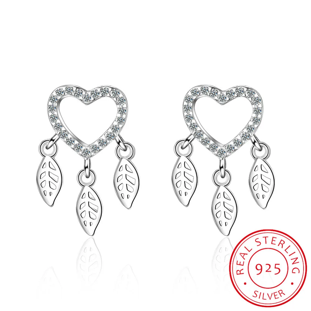 

Love Heart Shape Dream Catcher Earrings Micro Zirconia 925 silver needle Earrings For Women S-e695