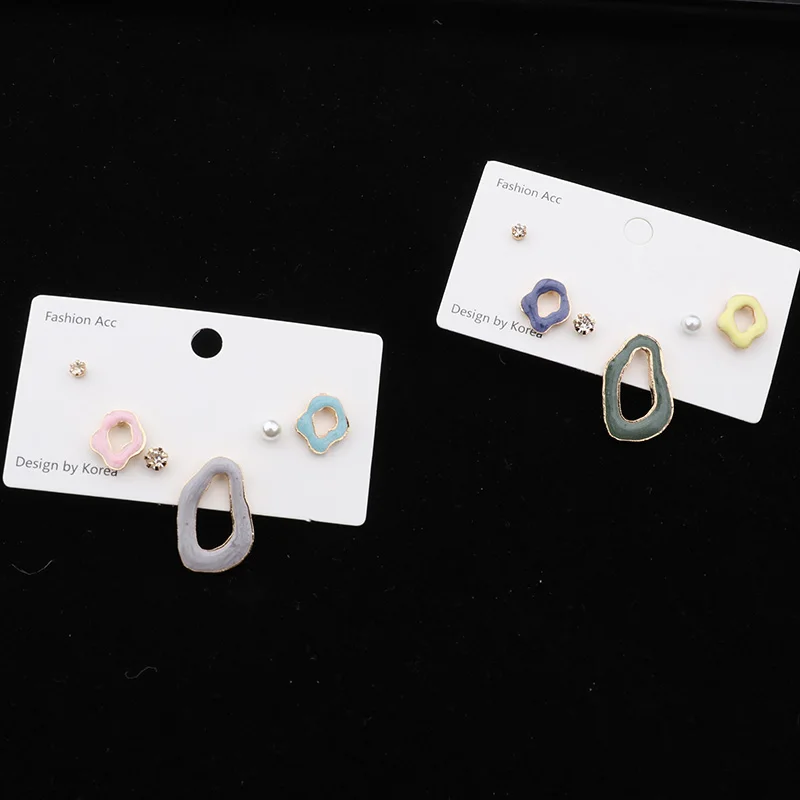 

MENGJIQIAO New Korean Japan Colorful Drop Glaze Geometric 6pcs/Set Stud Earrings For Women Girls Cute Zircon Oval Jewelry Gifts