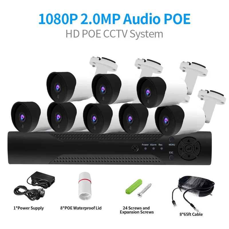 Система видеонаблюдения 8 каналов NVR 48 В POE 1080P 2 Мп IP-камера запись звука ИК