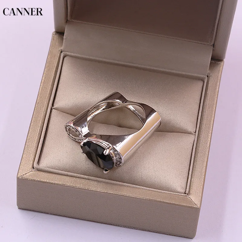 Canner Big Square Geometric Ring With Large Stone Crystal Engagement Rings For Men Women Vintage Punk Knuckle Finger W4 | Украшения и