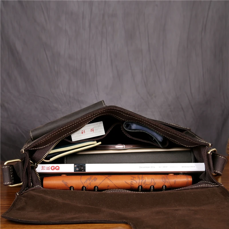 

Crazy Horse Genuine Leather Men's Crossbody Shoulder Messenger Bag Portfolio Briefcase For Men Male's iPad Handbag Vintage 1050