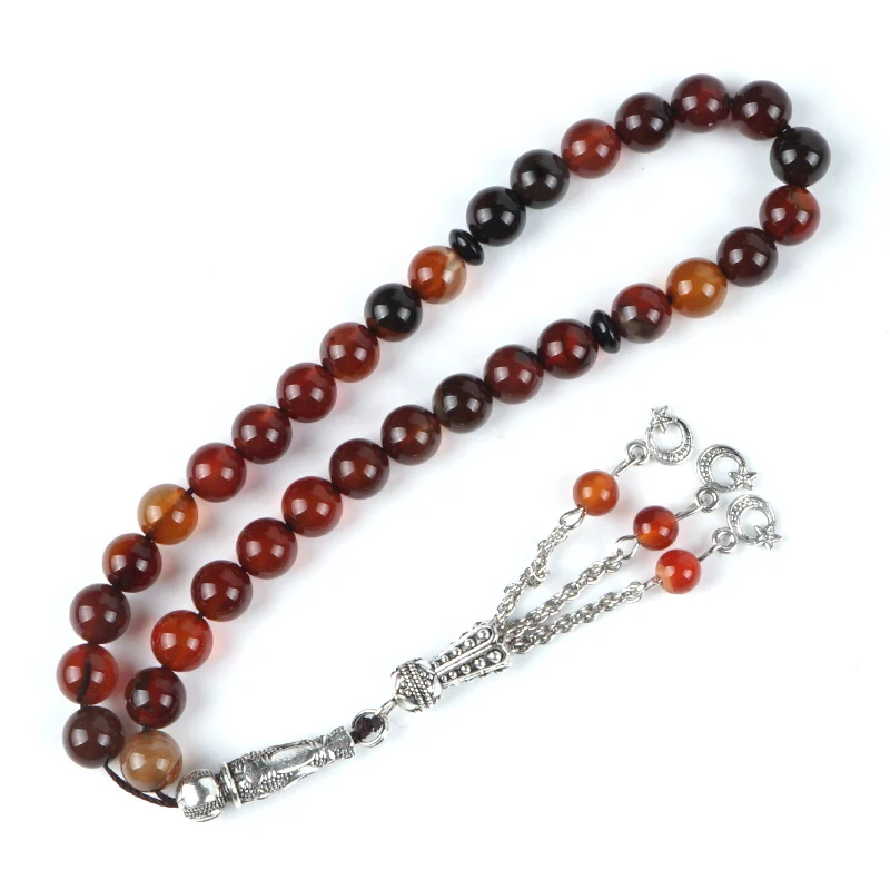 Новый четки из натурального камня 33 шт. Tesbih 10 мм черный агат для мусульманских