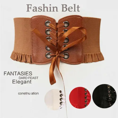 Fashion Women Lady Stretch Buckle Waist Belt Wide Elastic Corset Waistband Around Cinch PU Leather Tie Bowknot | Аксессуары для