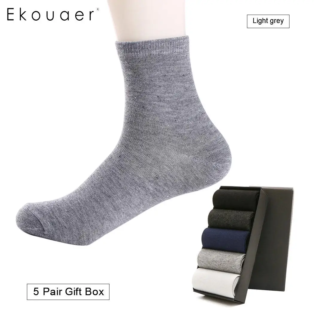 Light Gray Ekouaer 5 пар мужские деловые носки хлопок осень зима впитывающие пот носки эластичные дышащие высококачественные мужские носки - Цвет: Light Gray