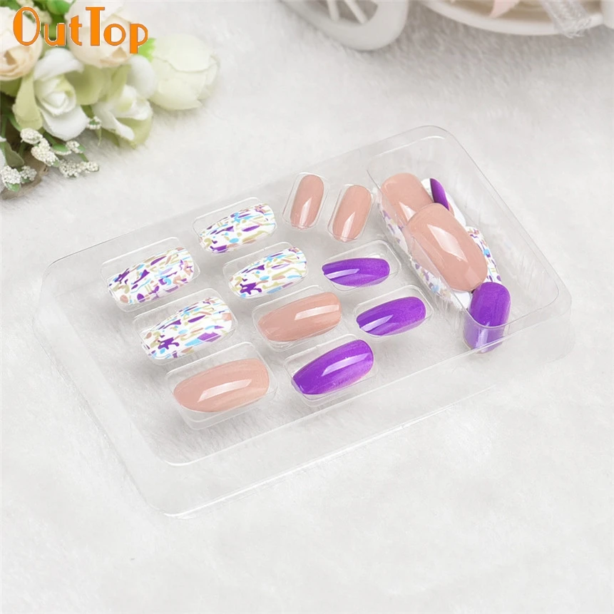 OutTop Love beauty Женский 24 шт. дизайн ногтей полный французский накладные ногти 160829