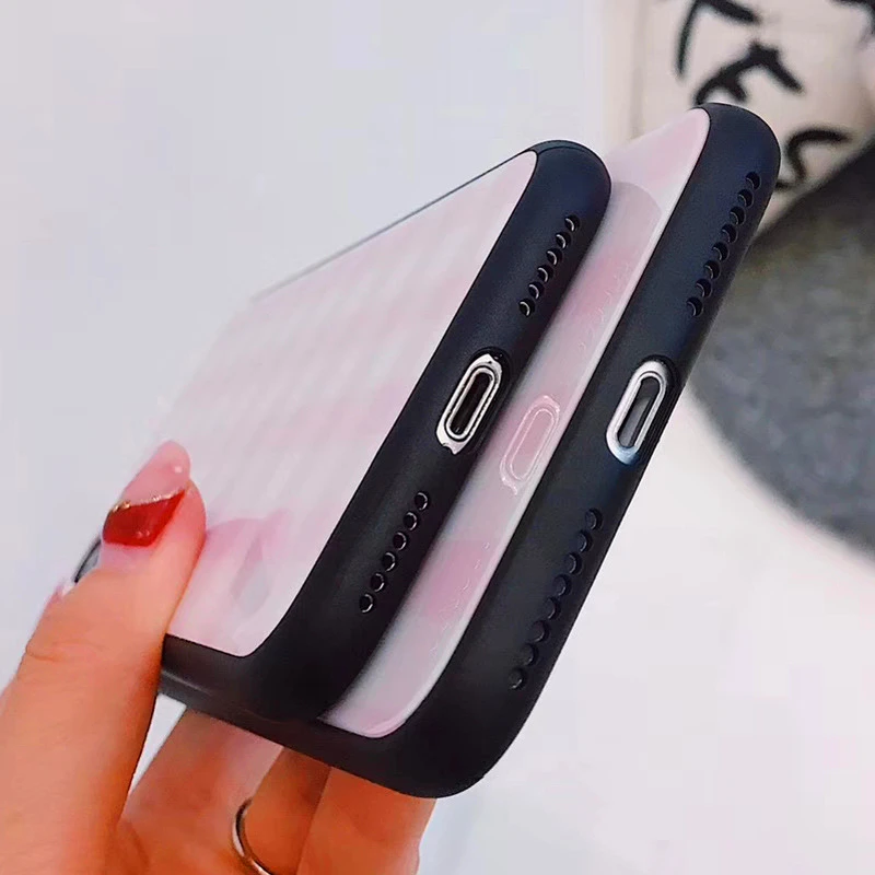 Новый розовый полосатый решетчатый стеклянный чехол для iphone X 8 7 6 6s Plus|Бамперы| |