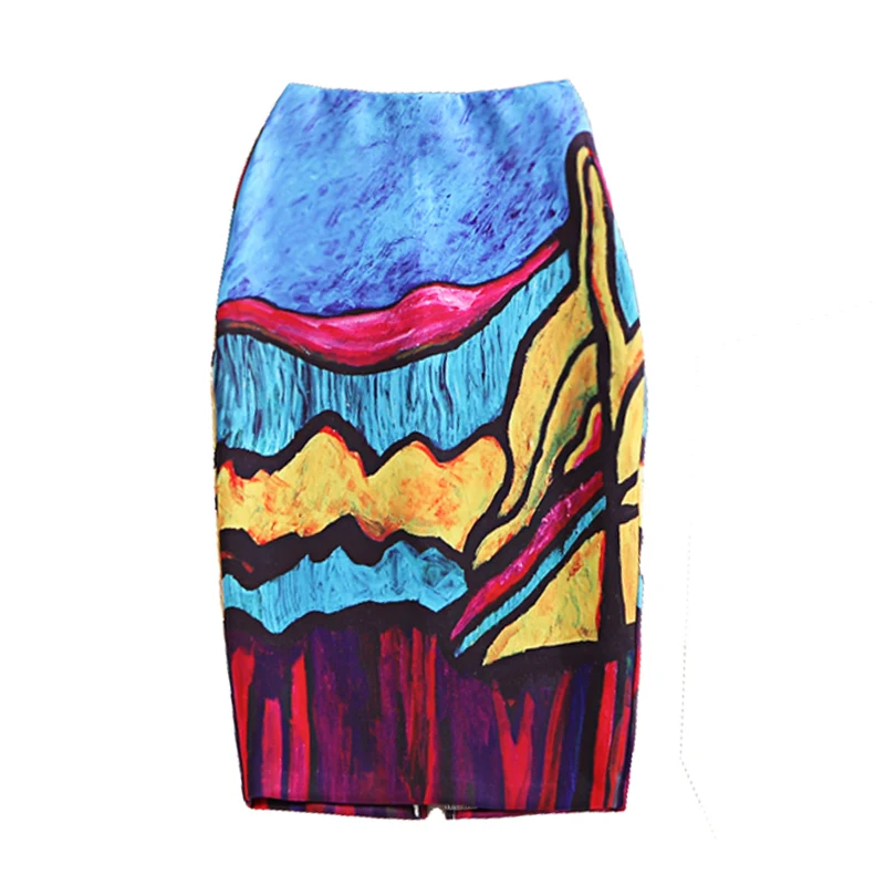 Женская юбка карандаш с принтом Ван Гога летняя эластичная до колен масляной