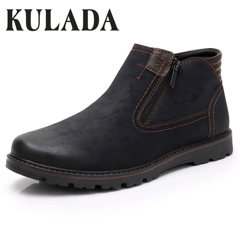 KULADA/2019 мужские ботинки из коровьей замши теплые зимние уличная рабочая обувь