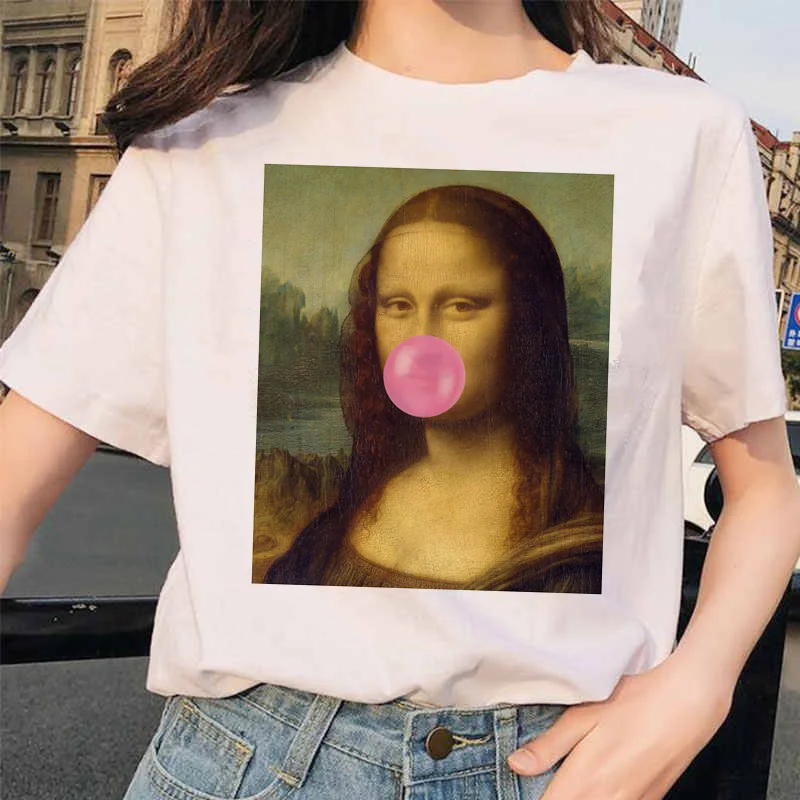 Mona Lisa футболка уличная одежда Хип Хоп Стиль повседневные друзья короткий рукав Harajuku футболки женские 90S забавные