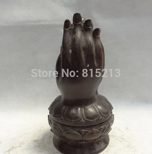 

bi00742 8" Tibet Bronze Sahakyamuni Buddha Hand Statue Box Lotus Incense Burner Censer