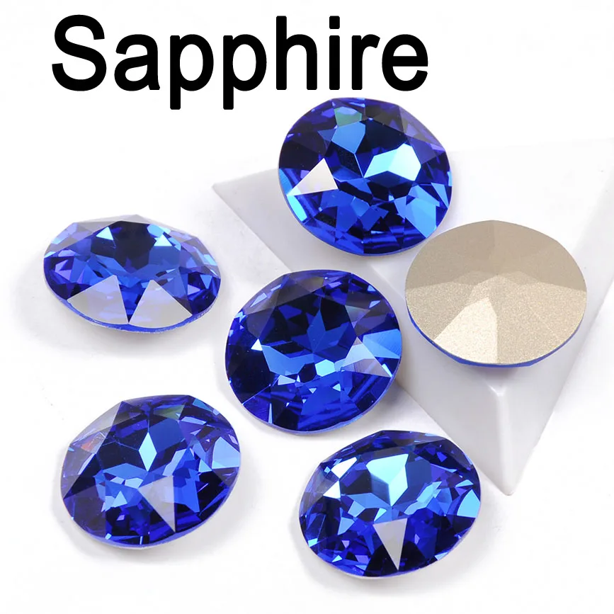 Sapphire 27 мм Разноцветные пришитые Стразы Rivoli Crystal Strass плоские чатоны с установкой для Подвески для изготовления украшений одежда - Цвет: Sapphire