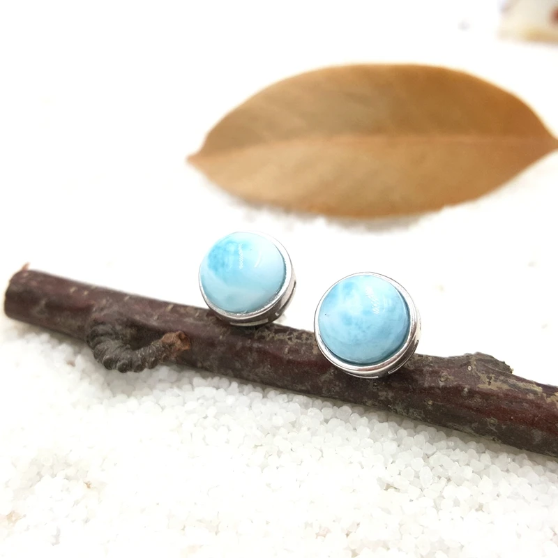 Lii Ji натуральный драгоценный камень Larimar классический настоящий 925 пробы серебряные серьги-гвоздики для женщин Свадебные украшения