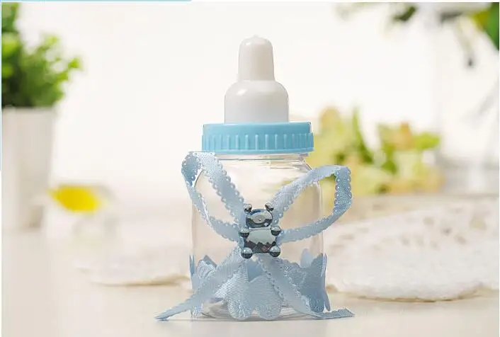 Blue 24/36/48 шт. Baby Shower Подарочная коробка бутылки Голубой комплект одежды для мальчиков для девочек в розовом цвете, платье для крестин; ко дню рождения, вечерние свадебные сувениры Подарочные конфетные коробки бутылки - Цвет: Blue
