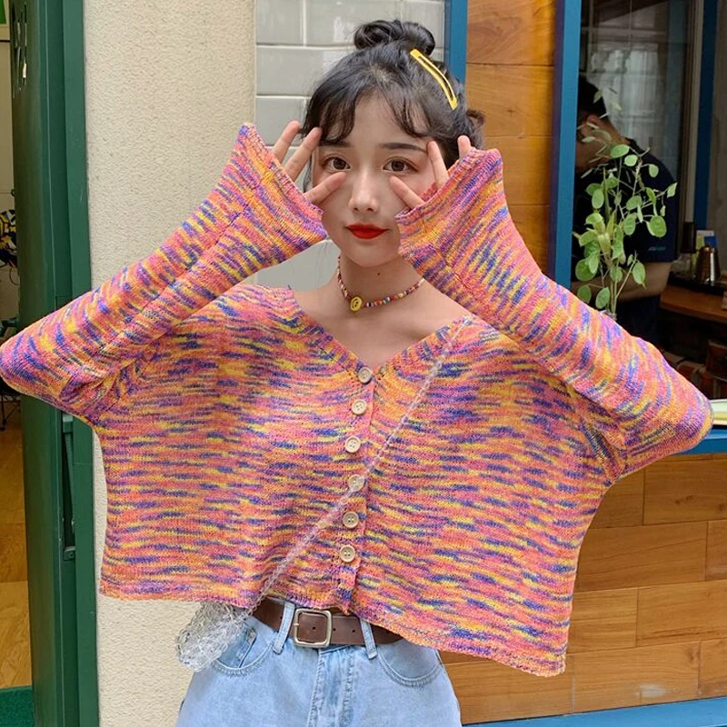 Женский Свободный укороченный топ с V образным вырезом и длинными рукавами| |