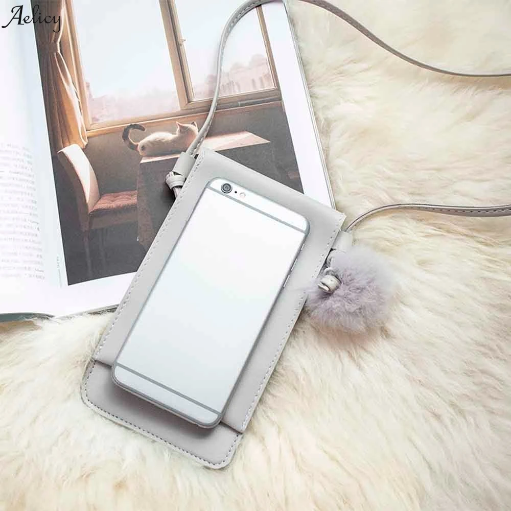 High Quality Coin Purse Solid Color Girl Cell Phone Pocket Women's Vertical Cover Type Hairball Crossbody Bag 2019 | Багаж и сумки