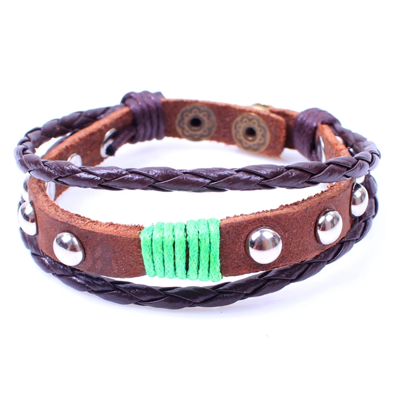 2019 горячая Распродажа круглый изысканный ручной кожаный браслет с заклепками