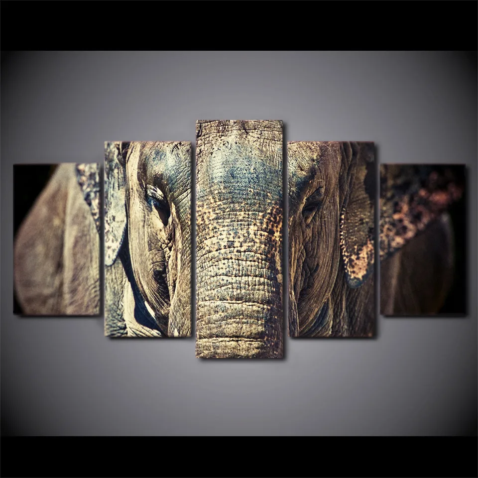 HD Печатный слон крупный план лицо багажник уши живопись холст печать декор