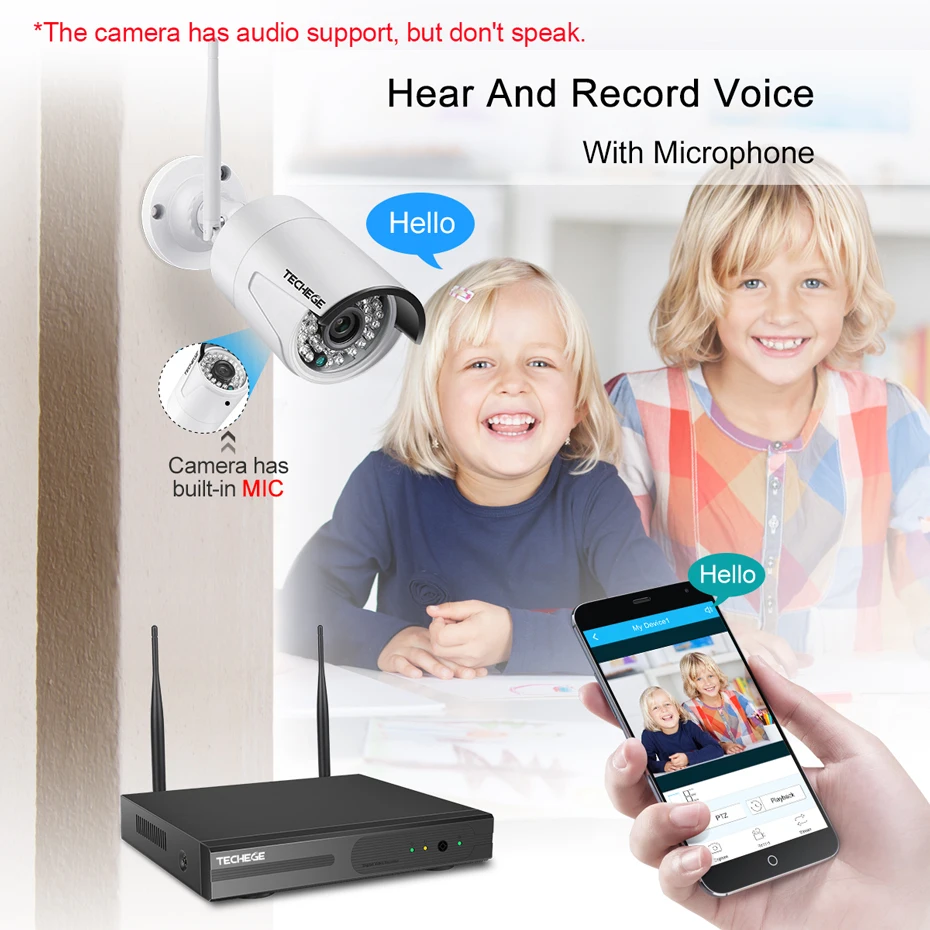 Techege Plug And Play 8CH беспроводной 2MP NVR комплект 1080 P HD водонепроницаемый уличный для