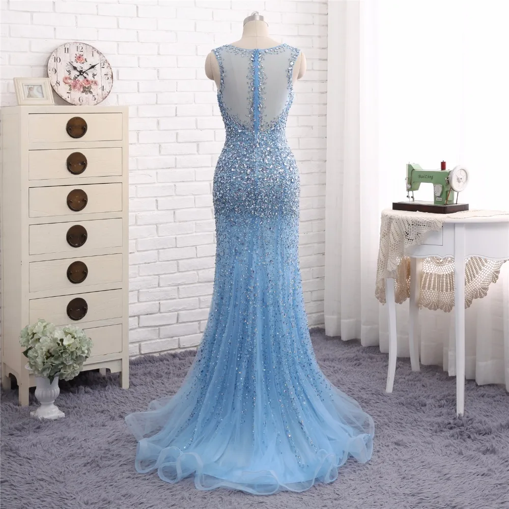 Светло Голубые Вечерние Платья Robe de Soiree 2017 платье Русалочки с v образным вырезом