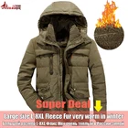 Мужская куртка с мехом на флисе, с капюшоном, зимняя теплая ветровка в стиле милитари, 6XL, 7XL, 8XL