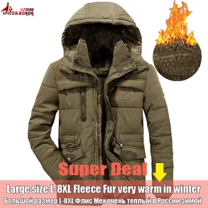 Мужская куртка с мехом на флисе, с капюшоном, зимняя теплая ветровка в стиле милитари, 6XL, 7XL, 8XL