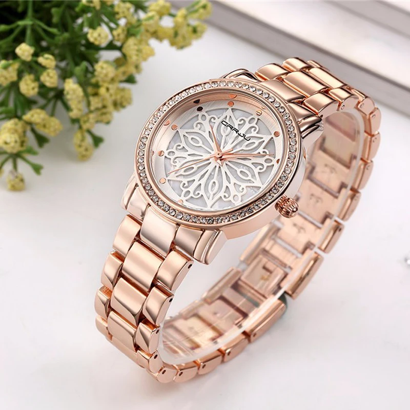 Relogio feminino crrju Новый Элитный Бренд женское платье Часы Сталь кварцевые часы
