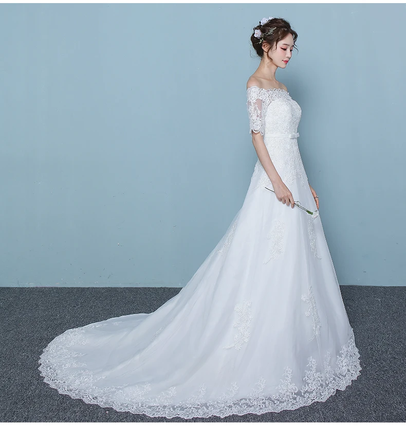Новый Кружева Свадебное Платье 2017 Robe De Mariage Аппликации Половина Рукава Vestido Де Noiva