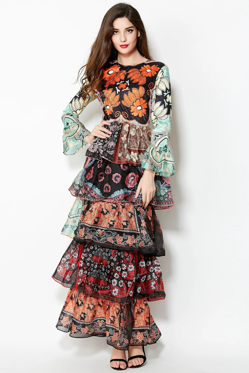 Оптовая продажа длинное платье новое Европейское американское винтажное в пол с