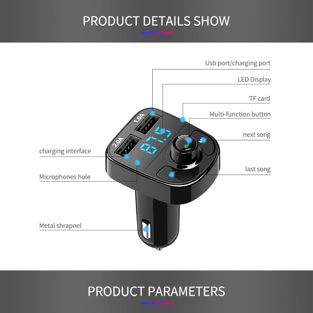 Многофункциональный Bluetooth автомобильный набор, свободные руки, Беспроводной fm-передатчик громкой связи Bluetooth гарнитура Aux FM модулятор Автомобильный аудио MP3 плеер 3.1A TF Micro SD мобильный телефон Dual USB зарядное устройство для зарядки