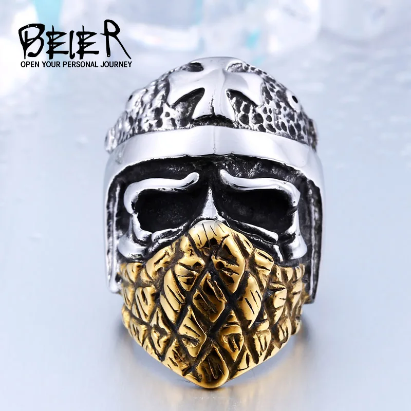 Beier Cool Part Plated Gold Cross Skull Ring 316L Stainless Steel Man's Biker Punk Personality Style BR8 355|skull ring|316l stainless