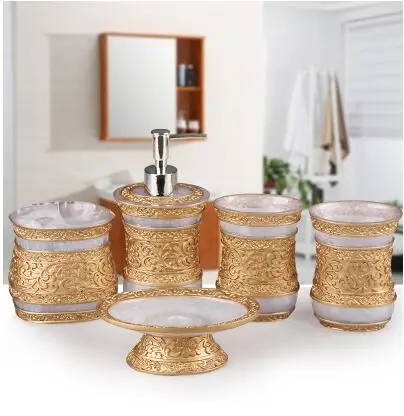 5pcs Модная Высококачественная ванная комната из смолы пять штук в наборе набор сантехники набор для умывания ванной набор мыльница красивая - Цвет: 5pcs