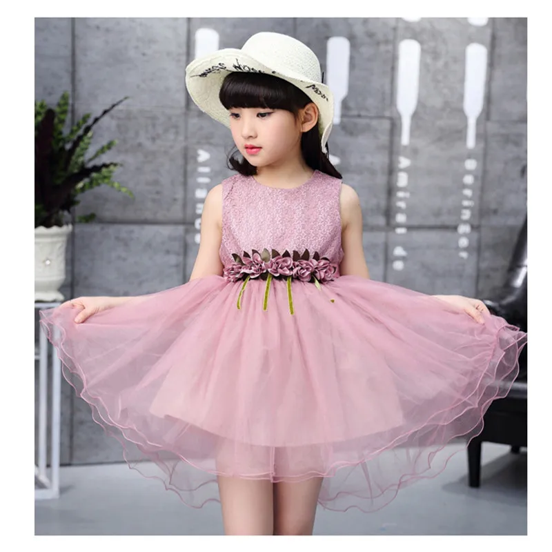 Gulugulumi 2017 Brand Summer Girls Flower Lace Dress Princess Lovely Sleeveless Mesh School Kid Clothes | Детская одежда и обувь