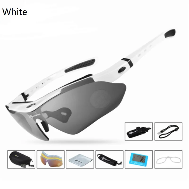 White ROCKBROS MBT, велосипедные очки, поляризационные, спортивные, мужские, для улицы, солнцезащитные очки, спортивные, для езды, очки для велосипеда, велосипеда, 5 линз - Цвет: White