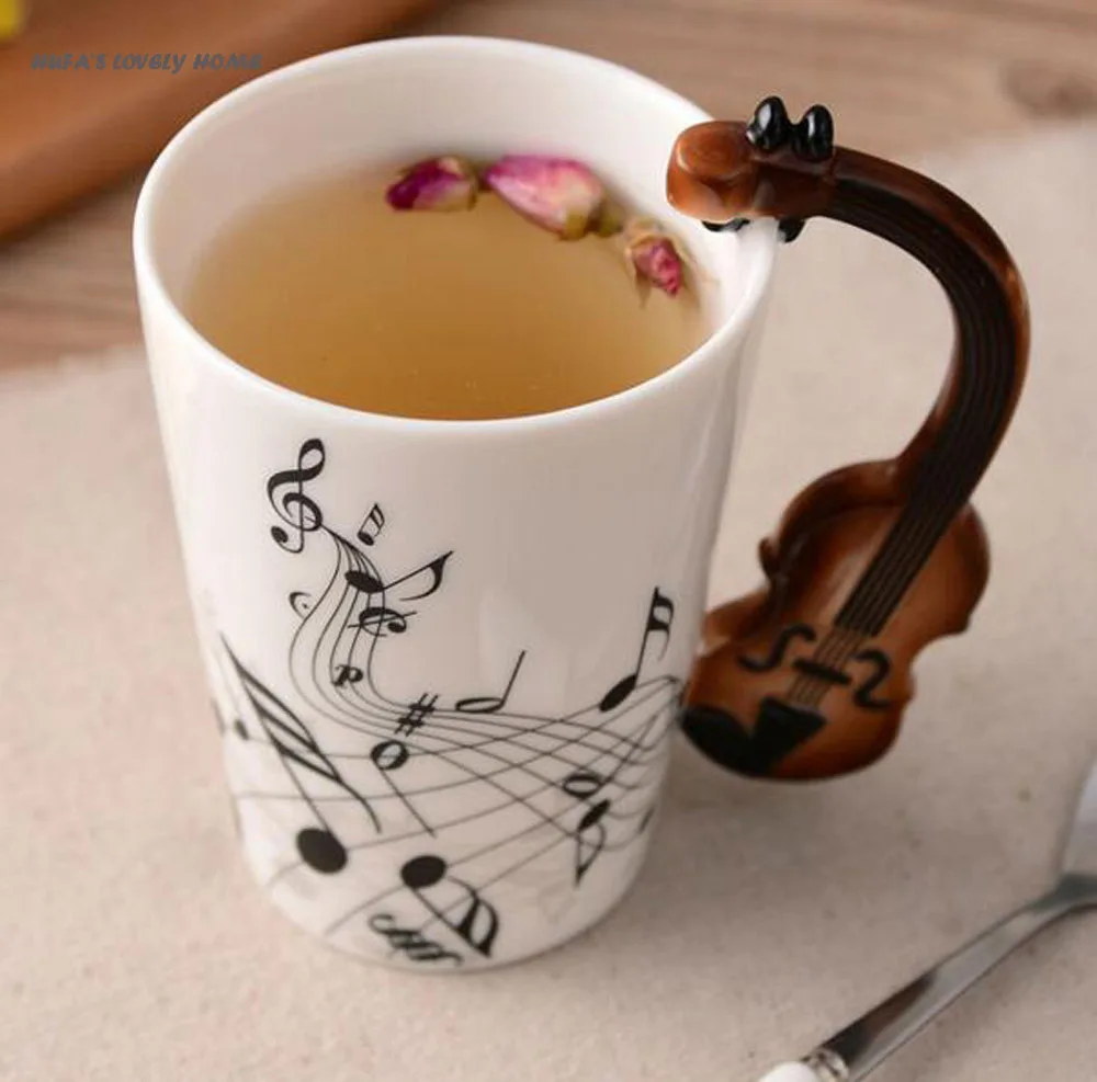 Novelty Creative Violin Ceramic Cup Personality Music Note Milk Juice Lemon Mug Coffee Tea Home Office Drinkware Unique Gift|cups
