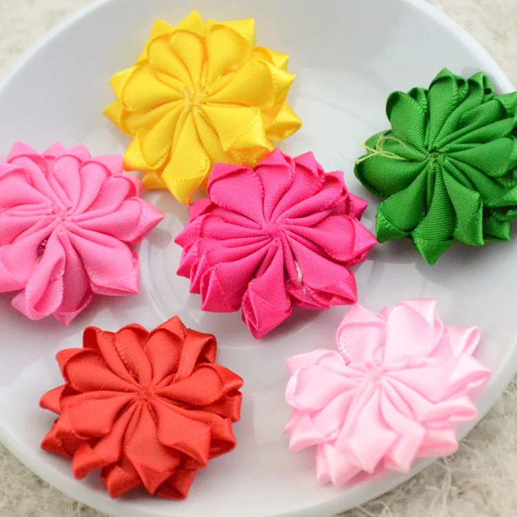 

1.6" 200pcs/lot 16 Petaled Rosette Satin Ribbon Flowers With Half Pearl Used for Baby Diy Headband Clips Hair Accessories