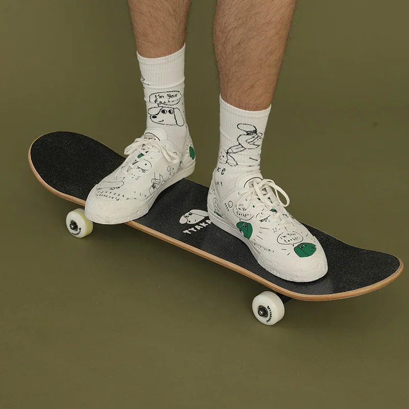 Женские носки японский хлопок белый черный мультфильм милый забавный счастье