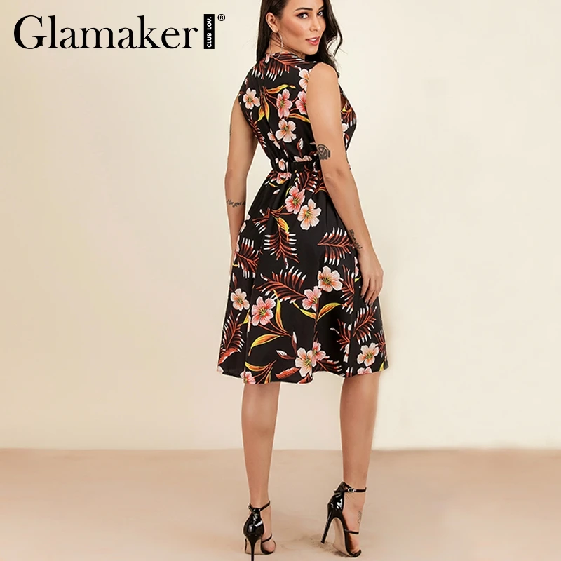 Glamaker сексуальное платье миди с цветочным принтом женское летнее пляжное