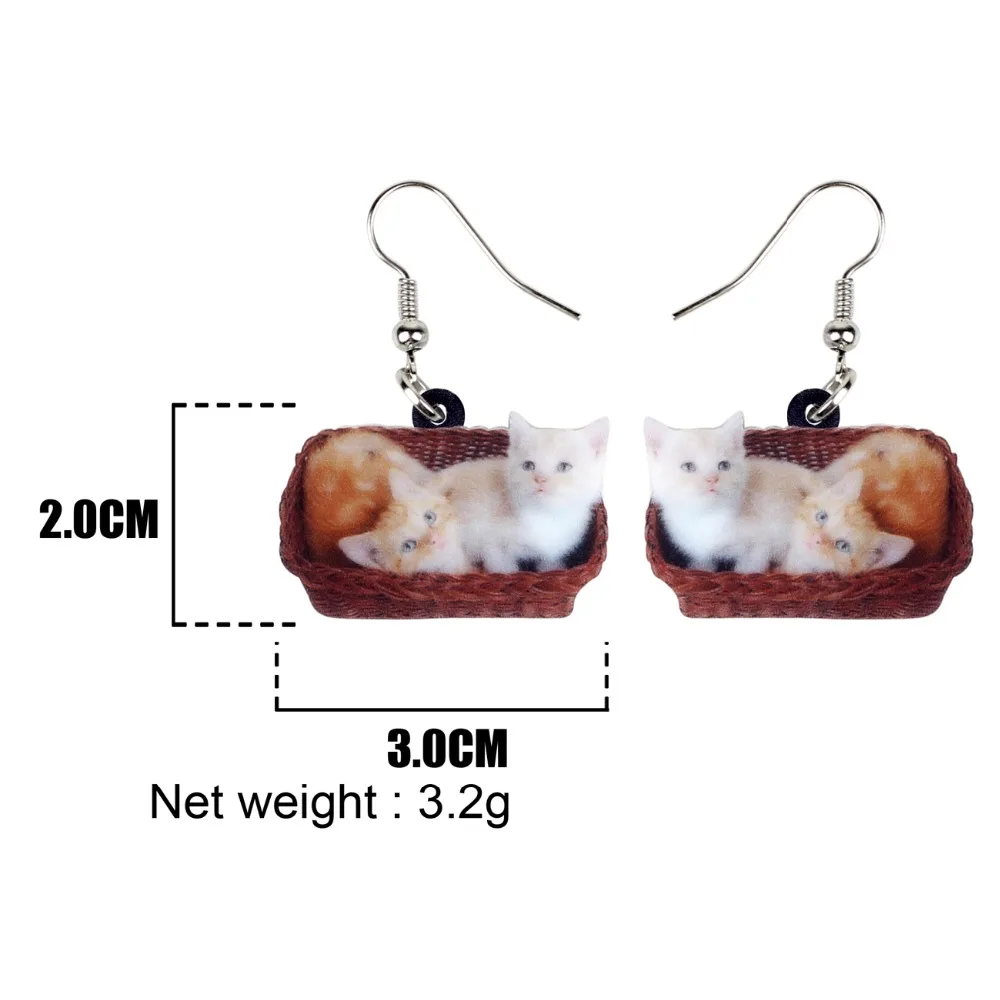 WEVENI акриловые милые двойные серьги в виде котенка кота корзин Висячие капли