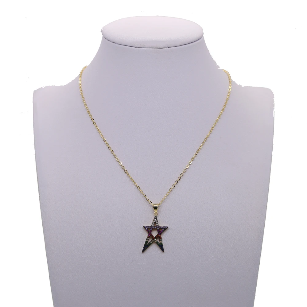 Золотой Цвет Бохо черный полый звезда кулон ожерелье проложили много красочные CZ