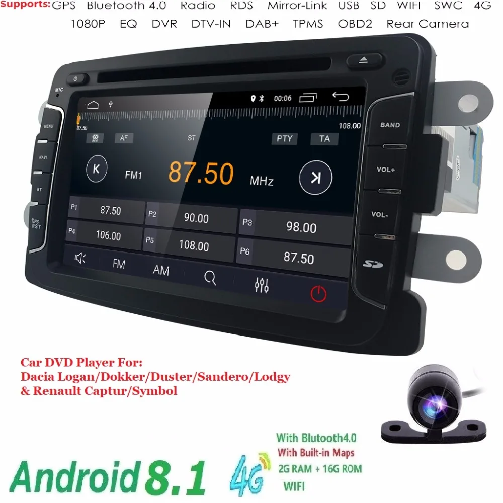 Android8.1 2 г + 16 4G gps Навигатор Радио для Dacia Renault Duster Logan Sandero автомобильный