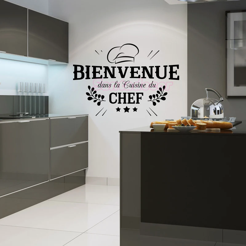 Французская виниловая настенная наклейка Bienvenue Kitchen Du Chef фотообои для кухни