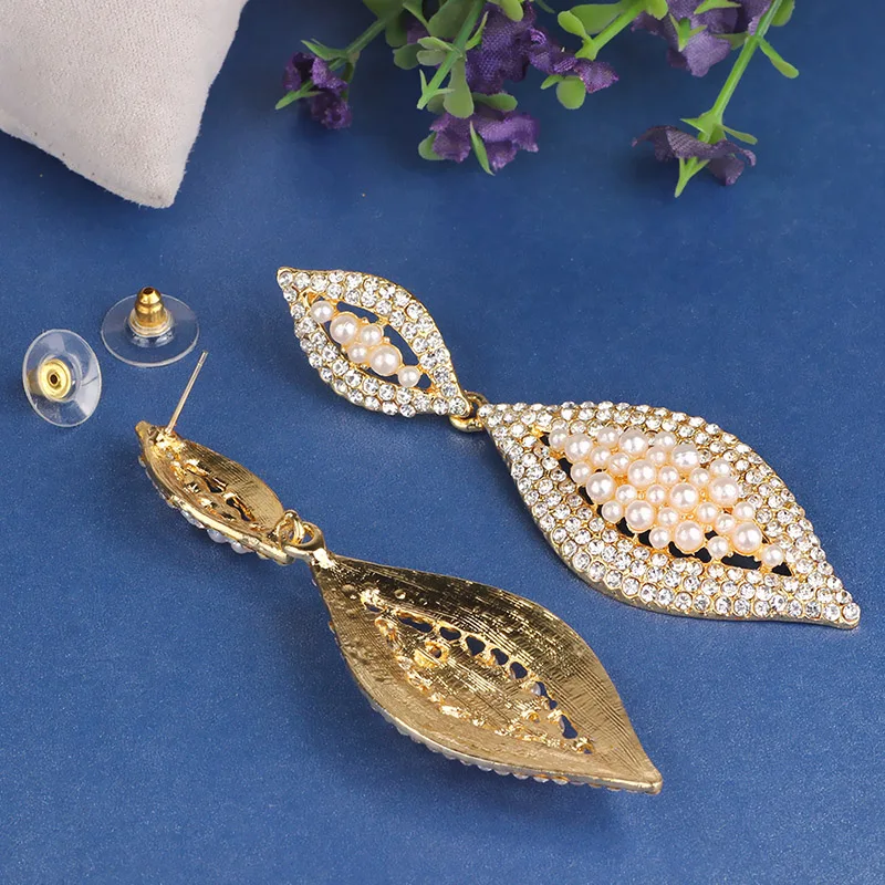 FARLENA Imitation Pearl Drop Earrings for Women, Elegant Leaf Shape Crystal Earrings for Wedding, Prom, Party Accessories, ER053 image 6